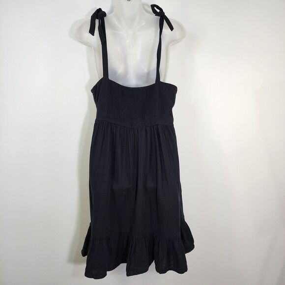 Old Navy Womens Mini Cami Dress Medium Fit & Flare Tie Shoulder Black Smocking - Picture 2 of 10